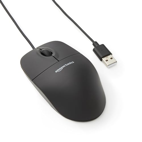 Amazon Basics Optische Maus mit 3 Tasten und USB-Anschluss für Windows und Mac OS X, 1 Stück, Schwarz