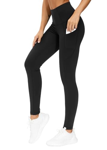 THE GYM PEOPLE Dicke Sport Leggings Damen High Waist Bauchweg Yoga Hose mit Taschen Lange Sporthose Fitnesshose Blickdicht Laufen Leggings/Schwarz/XL