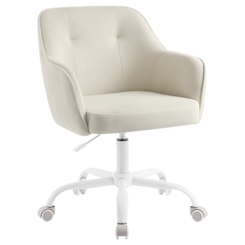 SONGMICS Homeoffice-Stuhl, Drehstuhl, Schreibtischstuhl, höhenverstellbar, bis 110 kg belastbar, Cord, für Arbeitszimmer, Schlafzimmer, sandbeige OBG019LZ01