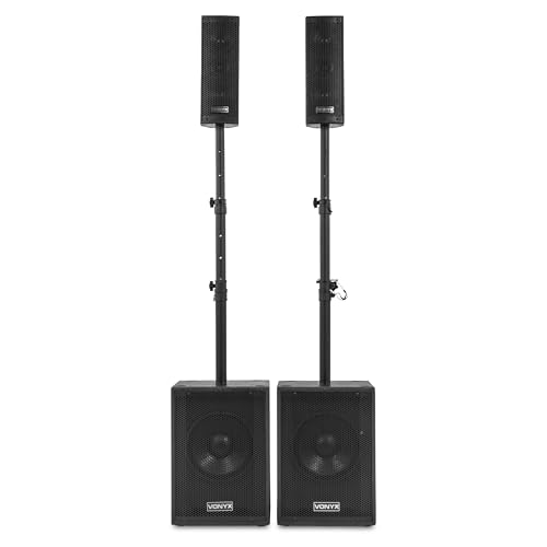 Vonyx VX1020BT - PA Anlage Komplettset 2.2-1050 Watt DJ Set, Musikanlage Bluetooth, 2X 10 Subwoofer, Topteile, Mikrofon, Trolley & Stative – Aktive PA Lautsprecher für Party & Karaoke