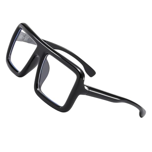 wilcractk Hornbrille Schwarze Nerd Fake Brille Ohne Stärke Mit Blaulichtfilter Blue Light Glasses Modisches Eckiges Design Schwarz Für Damen Herren Alltag Cosplay Bühne Party