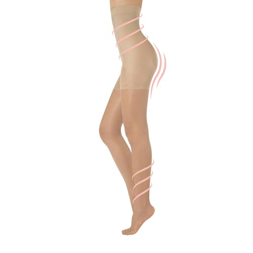 Calzitaly Strumpfhose mit hoher Taille, aus Nylon, 20 Denier, durchsichtig (Sheer) , Beige , M