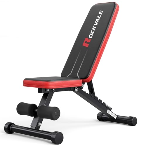 Rockvale Hantelbank Klappbar 300KG, Verstellbare Trainingsbank 95% Vormontiert, 9-fach Rückenlehne, Kompakte Fitnessbank, 1-Sekunde Faltbar für Zuhause