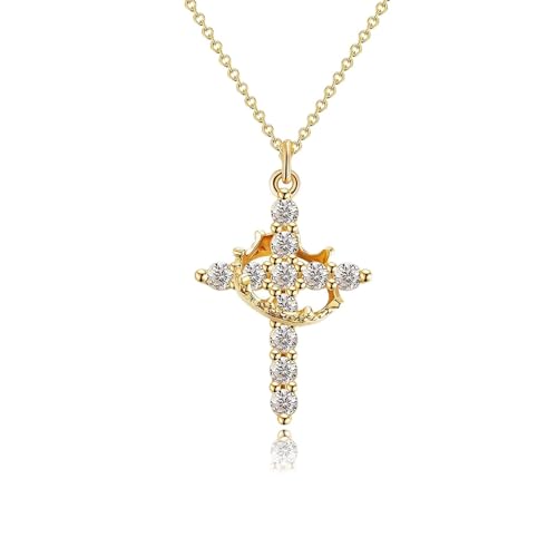 Halskette mit Gedrehter Kreuzkrone,Gold Kreuz Kette Damen,Goldkette mit Kreuz,Cross Necklace,Halskette Kreuz,Cross Chain,Christliche Halsketten mit Glaubensanhänger,Religion Geschenke für Mädchen