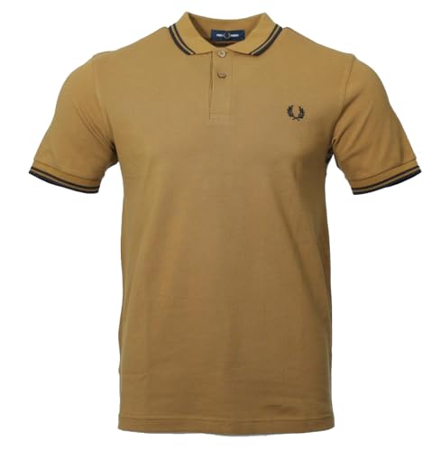 Fred Perry Herren Kurzarm Polo - M3600 (DE/NL/SE/PL, Alphanumerisch, XXL, Regular, Regular, Caramel/Schwarz)