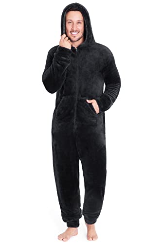 CityComfort Herren Overall Jumpsuit, One Piece Anzug Fleece Onesie Flauschig Einteiler Schlafanzug für Männer und Teenager Jungen M-3XL, Geschenke (XL, Schwarz)