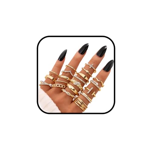 Hebterrka 20 Stück Gold Knuckle Rings Set für Frauen, Zierlich, Einfach, Trendy, süße stapelbare Fingerringe, Pack, Stapeln und Schichten auf Daumen und Knöcheln, gemischte Größe