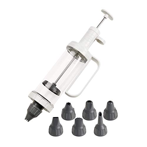 Dr. Oetker Einhand-Garnierspritze für kreative Küchenkünstler – inkl. 6 vielseitige Tüllen, robust & ergonomisch, weiß