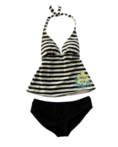 Minetom Damen Y2k Tankini Set Neckholder Badeanzug Push Up Oberteil mit Slip Zweiteiliger Bademode 2000er Sommer Outfit A Schwarz XS