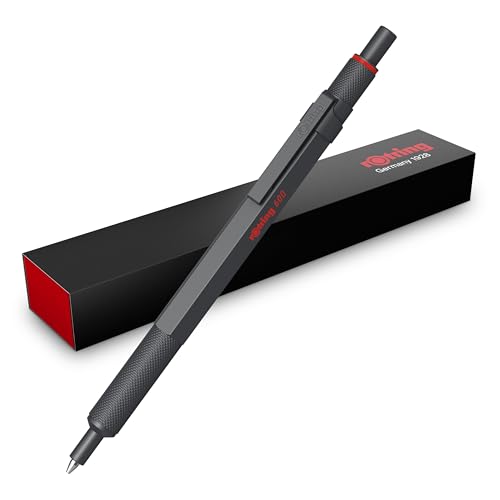 rOtring 600 Kugelschreiber | Mittlere Spitze | Schwarze Tinte | Stift mit Vollmetallschaft | Steingrau | Rutschfeste, gerändelte Griffzone und Sechskantschaft | Nachfüllbar