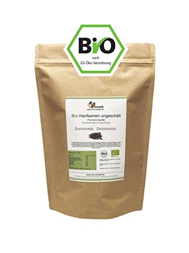 my-mosaik Bio Hanfsamen ungeschält (1000g), nährstoffreich und vegan, Low Carb, essentielle ungesättigte Omega-3- und Omega-6-Fettsäuren