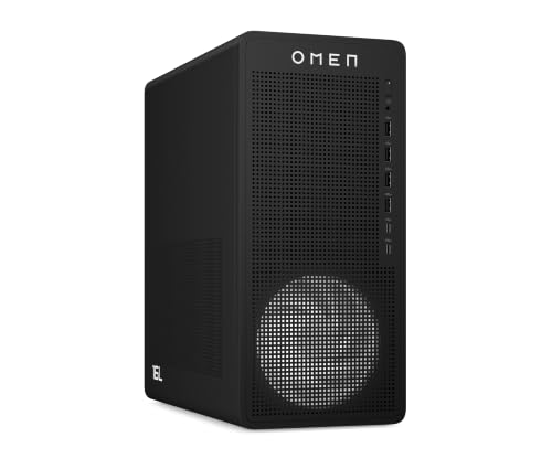 HP Omen 16L Gaming Desktop PC, AMD Ryzen 5 8400F, 16 GB DDR5 RAM, 1 TB SSD, NVIDIA GeForce RTX 5060, Windows 11 Home, RGB-Beleuchtung, Schwarz