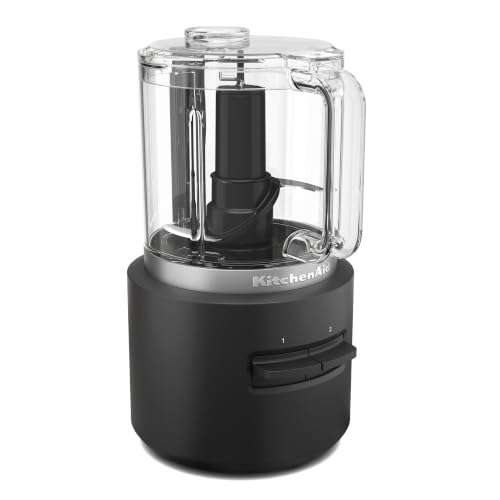 KitchenAid Kabelloser Zerkleinerer - Go Cordless - 1,18L - 2 Geschwindigkeiten und Pulse - Mit Edelstahlklinge und Schneebesen - 25 Minuten Nutzungsdauer pro Ladung - Schwarz - Mit Akku