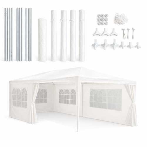 Kinzo Pavillon 3x6 m - Partyzelt für 70 Personen - Gartenpavillon mit 6 Seitenwänden und Firsthöhe 2,5 m - Party Zelt Wasserdicht und UV-beständig - Weiß