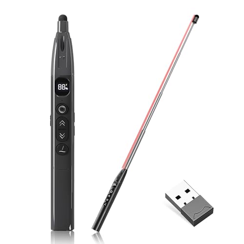 Presenter - 2,4 Ghz Usb PräSentator Mit 3-Stufigem Rotlicht-Laser | Ausziehbarer Zeigestab | 199-Minuten Countdown Timer | Kompatibel Mit Windows/Mac/Linux & Powerpoint/Keynote/Google Slides (schwarz)
