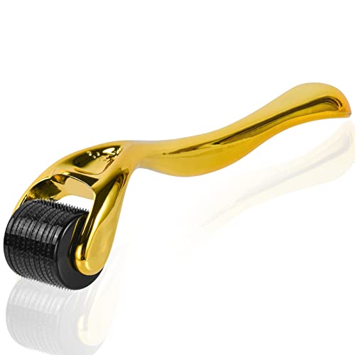 LOPHE Derma Roller 0.5mm, Bartroller für Unisex, Microneedling Gesichtsroller für Gesicht und Körper, Bart Roller für Hair Bartwuchs, Anti-Aging, Anti-Falten, Narbenentfernung （Mitesser-Goldgriff）