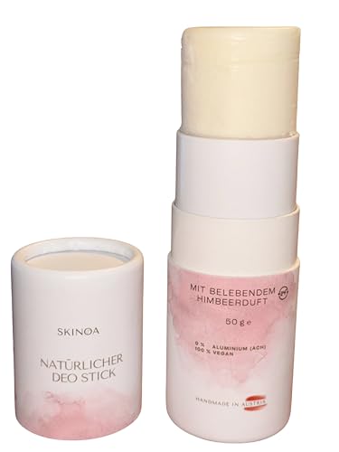 Veganes Deo ohne Aluminium & Alkohol – Skinoa Naturkosmetik Deo-Stick Himbeere – mit natürlichen Auszügen aus Kokosöl, Sheabutter & Zinksalz – 24 Stunden Schutz vor Geruch – 1 x 50 g