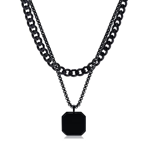 TempBeau Halskette Herren Geometrisch Panzerkette Schwarz Kette für Männer Edelstahl Minimalistisch Geschichtet Halskette für Damen Herren Schmuck Geschenk