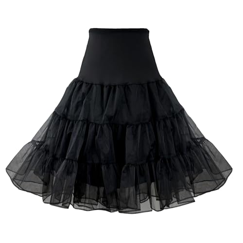 Myhengt Kristallgarn Damen Garnrock Retro Swing Petticoat Unterrock Rockabilly Pettiskirt Tutu Rockabilly Skirt (M, schwarz)
