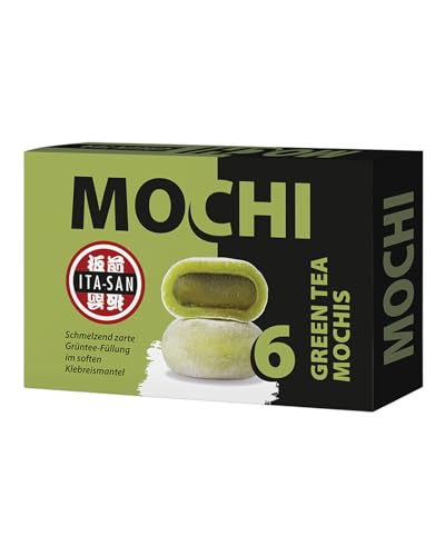 ITA-SAN Mochi Grüner Tee, grün, 6 Stück, zarte Mochi aus Klebreismehl mit süßer Matcha Green Tea-Füllung, authentisch japanisch kochen, ideal als Snack oder Dessert, vegan, halal, 1 x 210 g