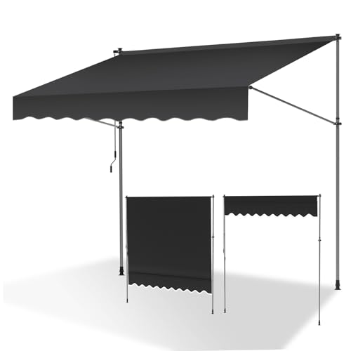 ISOISL Klemmmarkise 300 cm breit, Balkonmarkise mit Handkurbel, UV-beständig, Höhenverstellbar, Sonnenschutz und Wasserdicht Markise Balkon ohne Bohren für Balkon Terrasse Garten(Grau)