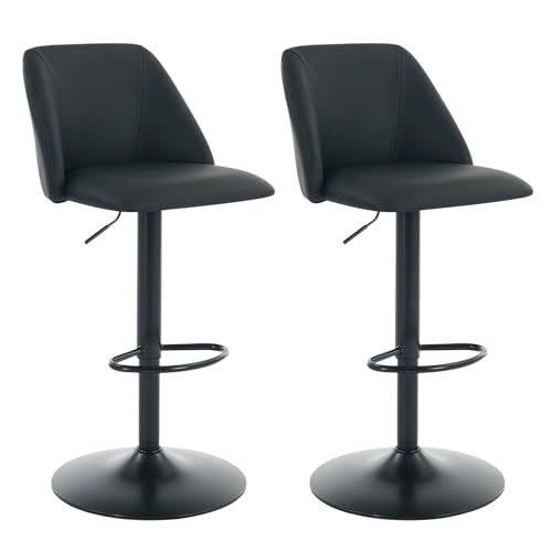 COLAMY Barhocker 2er Set, Höhenverstellbarer Barstool, 360° Drehbarer Barstuhl mit Lehne, Leder Kücheninsel Barstühle mit Fußstütze, Rutschfestes Metallfuß, Geeignet für Küche, Bar, Esszimmer, Schwarz