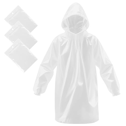 TIECHI 3PCS Regenponcho Einweg, Wasserdicht Regenmantel für Damen und Herren, Durchsichtige Regencape mit Kapuze und Ärmeln für Festivals, Angeln, Themenparks, Camping