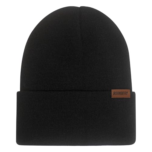 Boonbery Mütze Herren Damen Winter Beanie, Unisex Wintermütze Strickmütze Klassisches Design Weiche Dünne Mütze Ideal für Alle Jahreszeiten Schwarz