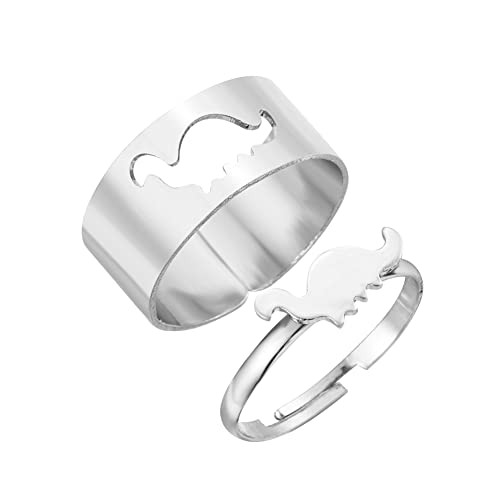 BYNYXI Couple-Ringe mit Dino-Design: 2 Stadionring-Silber-Verlobungsringe für Damen und Herren