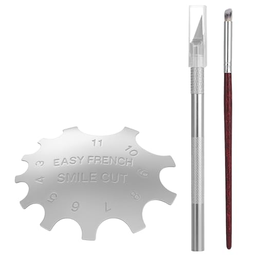 3 Stück French Nails Schablone,Maniküre Kantenschneider,Nagel Pinsel,Gelnägel Zubehör,Nageldesign-Set mit Nagel Pinsel und Nagelspitzenmesser für Nailart,Ideal für Anfänger im Bereich Nageldesign,Neul