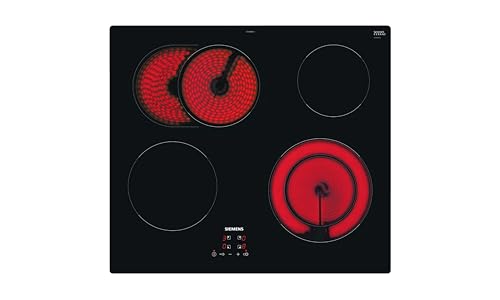 Siemens ET61RBNA1E, iQ300, Elektro-Kochfeld 60 cm, autark, Rahmenlos aufliegend, Made in Germany, touchControl, Zuschaltbare Bräterzone, Zweikreiz-Kochzone 21 cm, Sicherheitsabschaltung, Schwarz