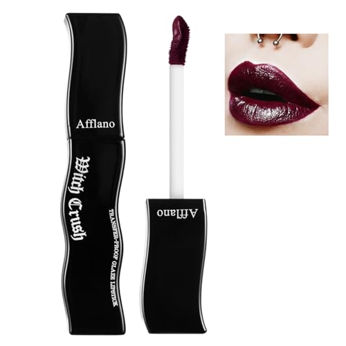 DE'LANCI Burgunderrot Gothic Lippen Gloss-Dunkelrot,Wasserfest & Nicht Klebrig,Feuchtigkeitsspendender,Hochpigmentierter Veganer Lippen Gloss für Auffälliges Cosplay,Vampir & Halloween Make-up #01