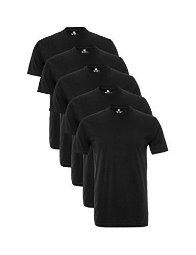 Lower East Basic Rundhals T-Shirts für Herren (5er Pack - 10er Pack) aus 100% Baumwolle I T-Shirt für Herren, Herren T-Shirt in vielen Farben, Schwarz, L