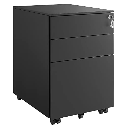 SONGMICS Rollcontainer, unter Schreibtisch, mit 3 Schublade, vormontiert