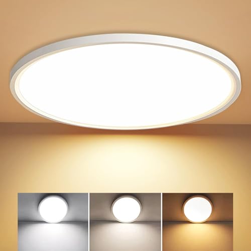 MGEELED LED Deckenleuchte Ø30CM 20W 2400LM Deckenlampe 3Farben 3000K/4000K/6500K Badezimmer lampe Küchenlampe IP44 Wasserfest Simple Modern Rund Ultra Dünn für Küche Keller Flur Kinderzimmer