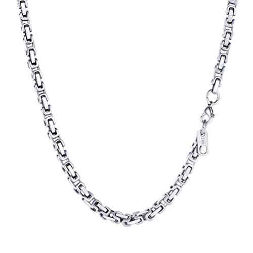 PROSTEEL Königskette Herren Halskette Edelstahl Kette Byzantinische Gliederkette Plattenkette Edelstahlkette Schmuck Männer Kette 51CM lang, 4MM breit, in Silber