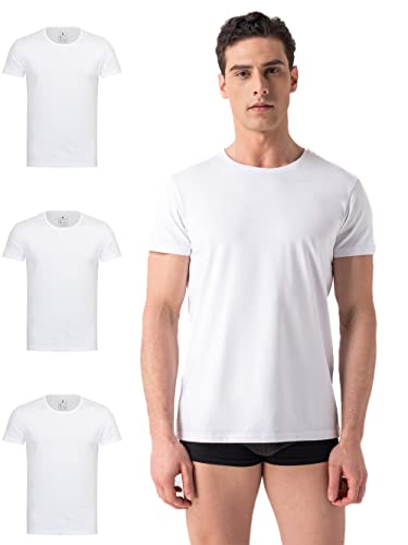 Burnell & Son Herren T-Shirt 3er Pack Rundhals Unterhemd Herren - Stretch - Kurzarm Shirt Männer aus Baumwolle Basic Slim Fit Weiss M