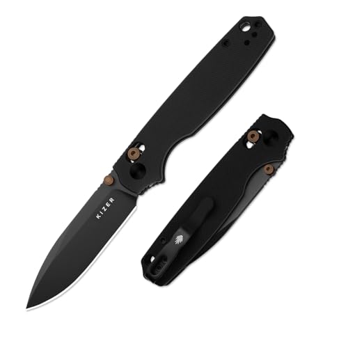 Kizer Pokiman CD Taschenmesser, 8 cm Drop Point D2 Klinge Klappmesser mit Schwarzem G10 Griff, Daumenknopf EDC Messer für Männer Frauen V3789M1