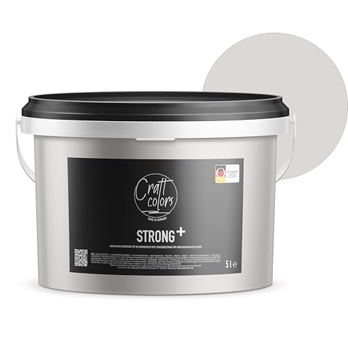 Craft Colors Wandfarbe Strong+ Seidengrau, 5 Liter für stark beanspruchte Flächen wie Treppenhäusern, Fluren, Kellerräumen und Garagenwänden - Nassabriebklasse 1 - Made in Germany