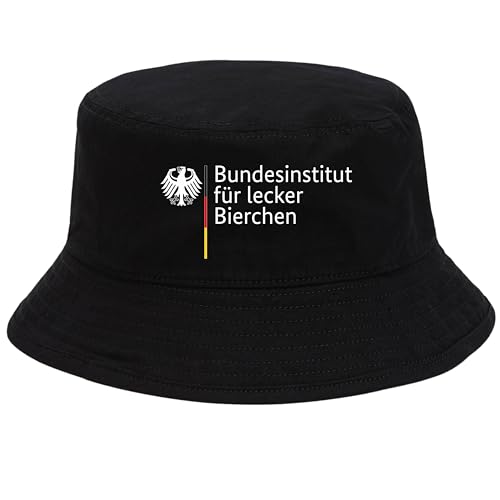 Bundesinstitut für lecker Bierchen Hut Lustiger Malle Bucket Hat Schwarz Festivalhut für Herren Damen – JGA Accessoire Partyhut Saufen Urlaub Bierhut Deutschland Outfit Spaßhut Kappe Mütze Fischerhut