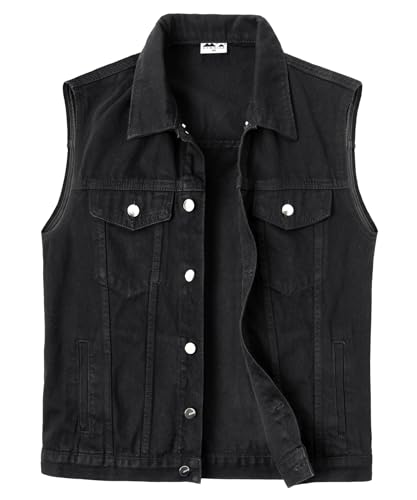 KTWOLEN Herren Kutte Jeans Weste Vintage Denim Weste Jeansweste Bikerweste Ärmellos Jeansjacke Motorradweste, Schwarz, XXL