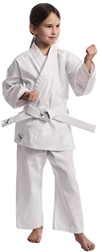 IPPONGEAR Club 2 Karate Gi Set Einsteiger Karateanzug Kinder Anzug inkl weißem Gürtel (Größe 140, Schnürbund, 220gr/m² (8 oz) Stoffdichte) weiß