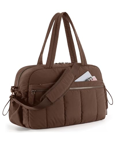 BAGSMART Puffer Reisetasche, Sporttasche Damen 24L Weekender Wickeltasche Wasserabweisend Travel Bag Handgepäck Gym Bag Kliniktasche Geburt Mit PVC Nasse Tasche Für Fitness, Schokoladenrot