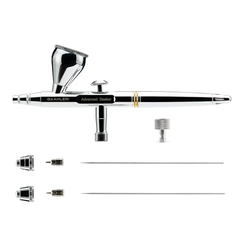 Gaahleri Seeker Airbrush, doppeltwirkend, Gravitation, 6-Kanal-Schnellwechseldüse, 0,3 & 0,5 mm Doppelset, 1/3 oz Becher, ergonom. Calm-Island-Griff – für Modellbau & Malerei