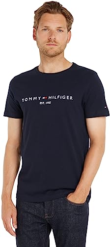 Tommy Hilfiger Herren T-Shirt Kurzarm Core Tommy Logo Rundhalsausschnitt, Blau (Sky Captain), XL