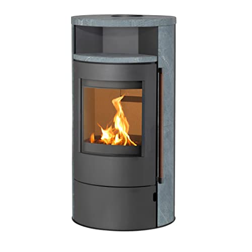 H&M Germany Kaminofen München Max Style gussgrau/Naturstein 150mm Rauchrohranschluss 8kw Holzofen Kohle Schwedenofen Steinverkleidung