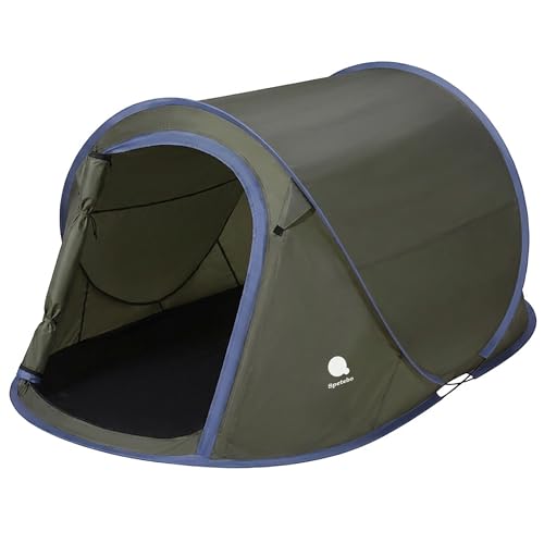 Spetebo Pop Up Wurfzelt grün 220 x 120 cm - 2 Personen - Sofortzelt für Trekking und Camping - Automatisches Einhandzelt Outdoor Festival Zelt inklusive Heringe + Spannseile wasserdicht