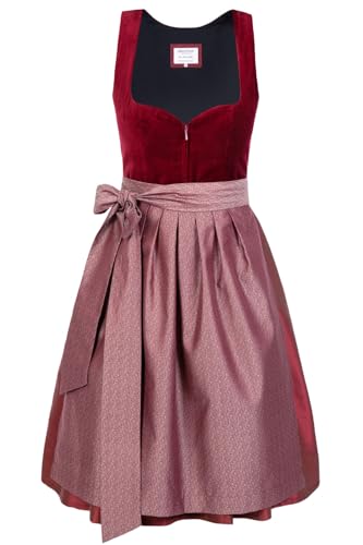 Edelnice Trachtenmode Exklusives Designer Midi Dirndl Lilly Samt rot inkl. Dirndlschürze Gr. 32-54 (48)