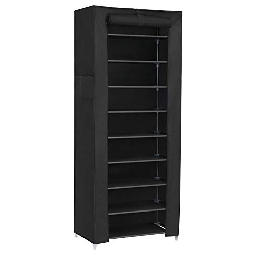 SONGMICS Schuhregal mit 10 Ebenen, 28 x 58 x 160 cm, Schuhschrank, Schuhaufbewahrung, mit staubdichtem Überzug, Schuh-Organizer, für High Heels, Sportschuhe, Metallgestell, schwarz RXJ10H