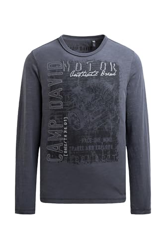 Camp David Herren Longsleeve mit Tape und Photoprint Blue Shades, XL